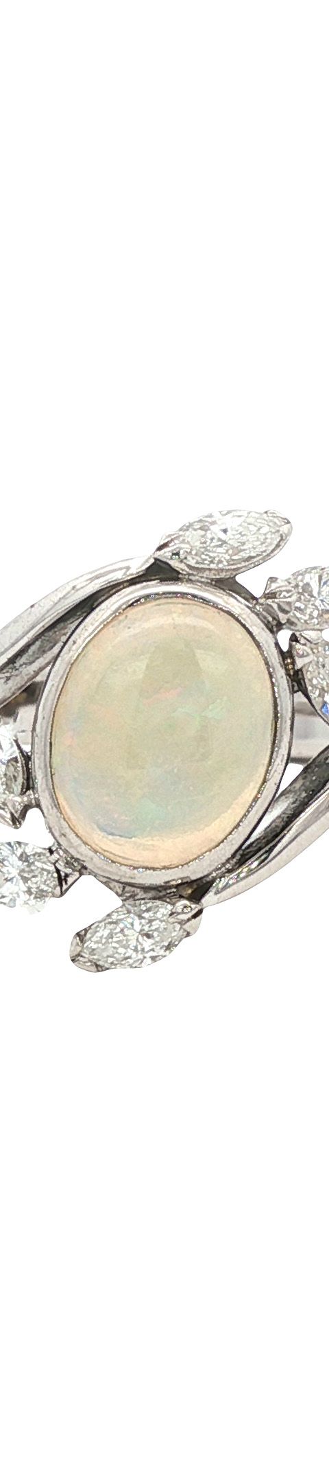 Vintage 14K White Gold Ring with Opal and Diamond